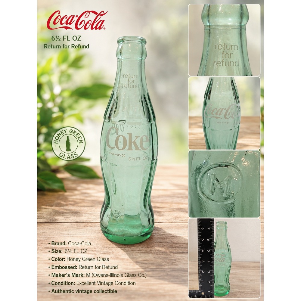 Vintage Coca-Cola 6.5 oz Green Glass Bottle Coke ACL White Lettering 1978